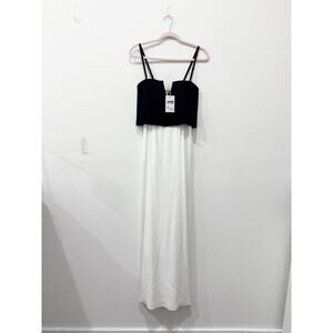 Alyse Colorblock Sleeveless Adjustable Strap Maxi Dress Black White Womens Small